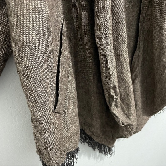 Zara Linen Cardigan Jacket Knit Brown Fringe Long Sleeve Womens XS S - Picture 7 of 13